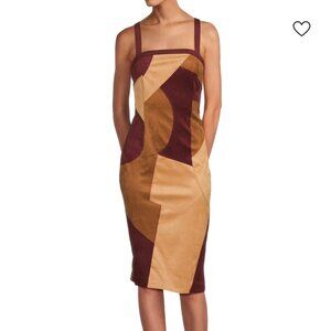 Ramy Brook Strapless Patchwork Dress in Burgundy and Tan